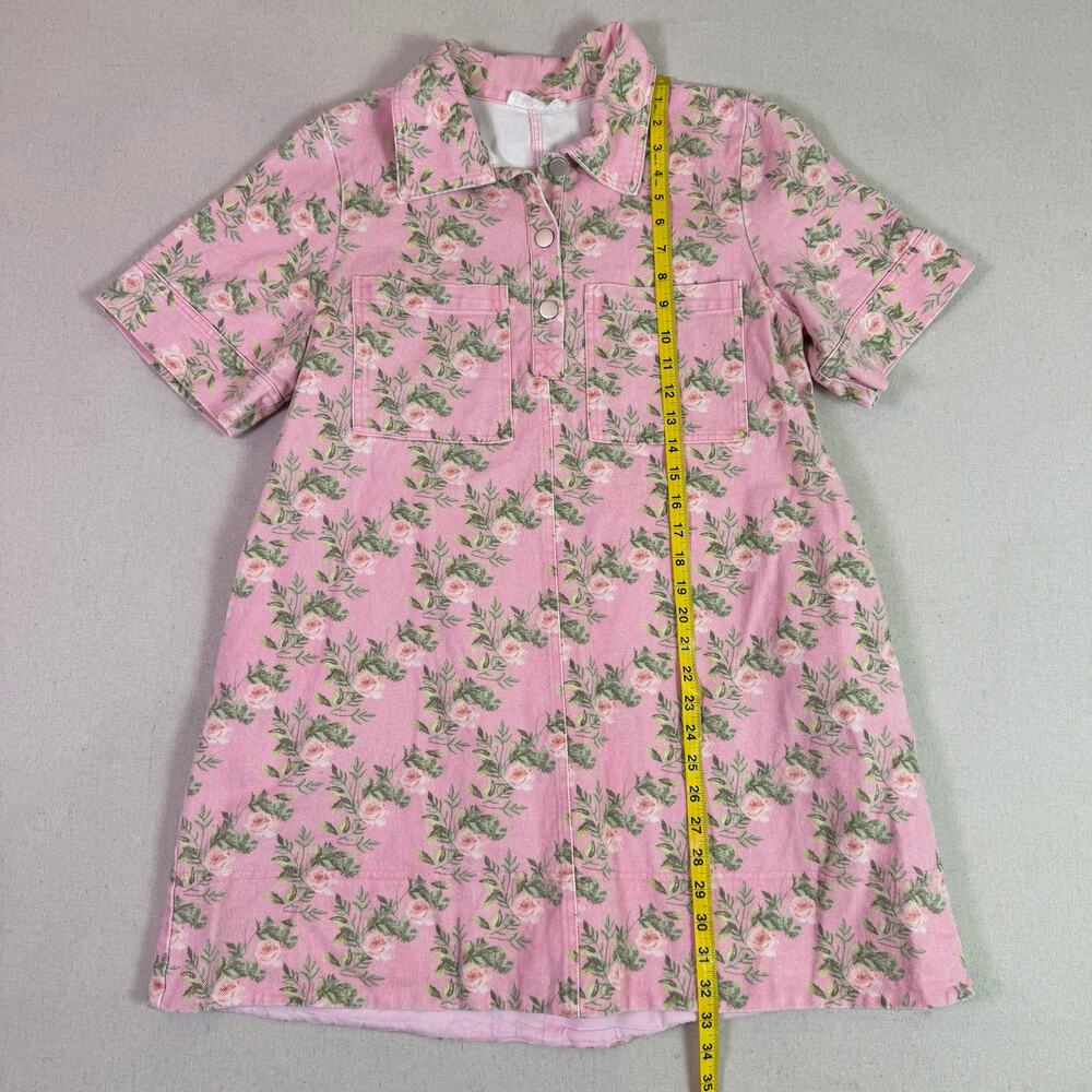 Entro Pink Denim Floral Rose Mini Shirt Dress Women's M Cottagecore Romantic - Picture 6 of 15